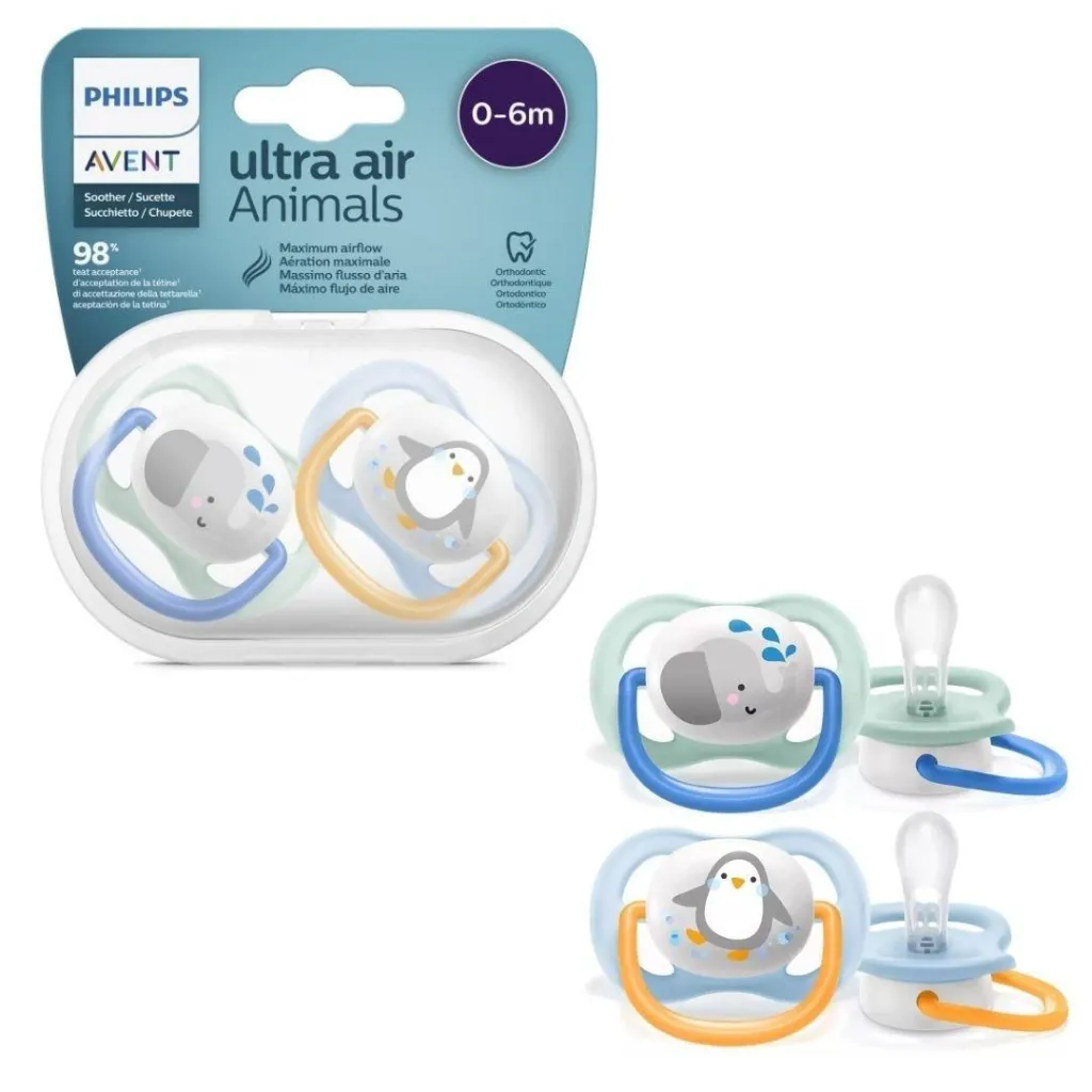 AVENT SUCETTES ULTRA AIR ANIMALS 0-6M GARCON ELEPHANT-PENGUIN 2U-2.webp