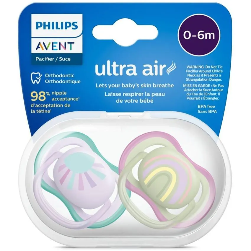 AVENT SUCETTES ULTRA AIR 0-6M FILLE SOLEIL-ARC-EN-CIEL 2U