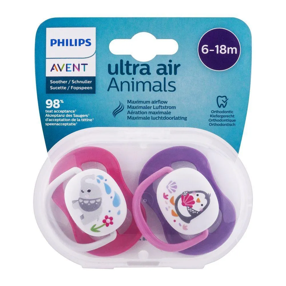 AVENT SUCETTES ULTRA AIR ANIMALS 6-18M FILLE ELEPHANT-PENGUIN 2U