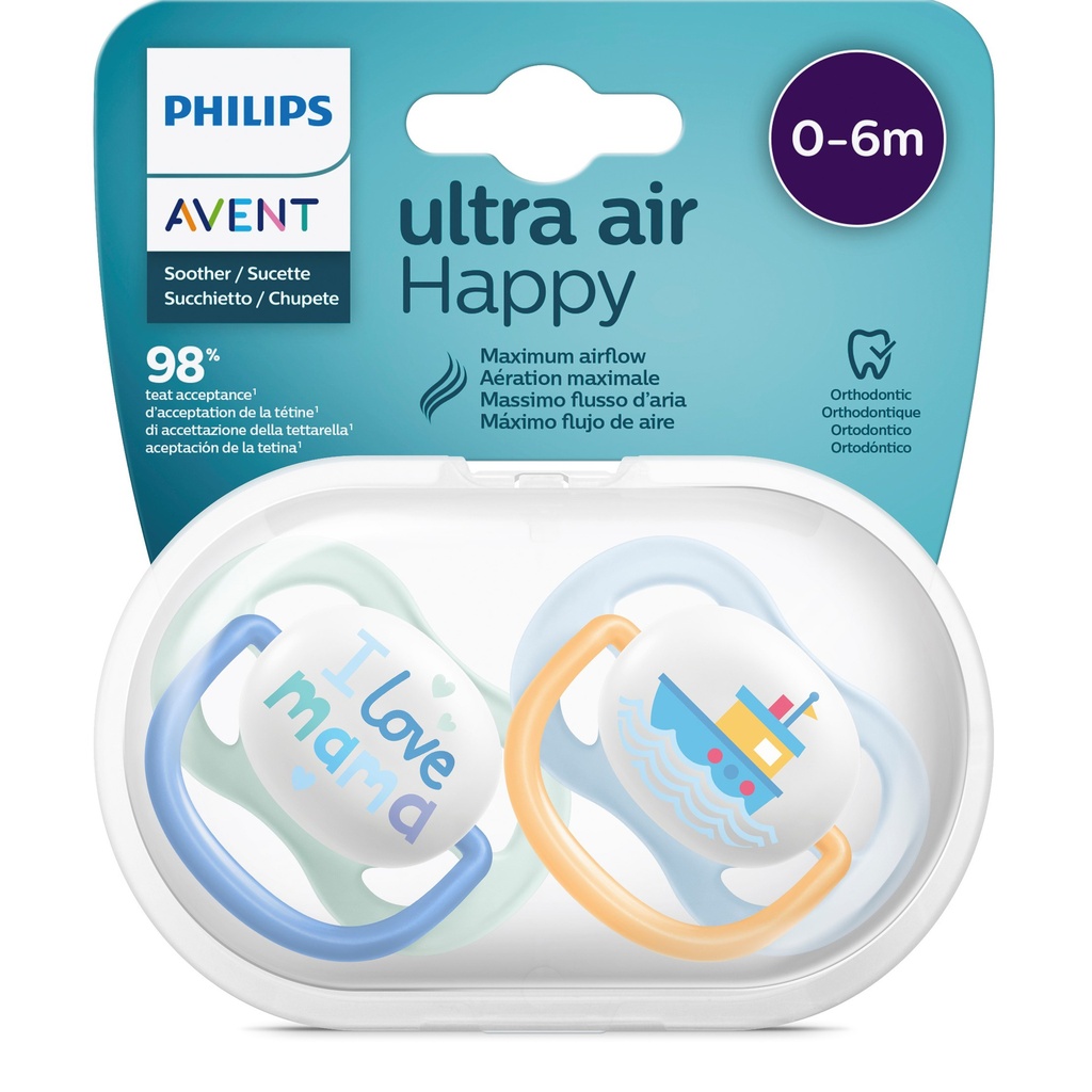 AVENT SUCETTES ULTRA AIR HAPPY 0-6M GARCON MAMA-BATEAU 2U