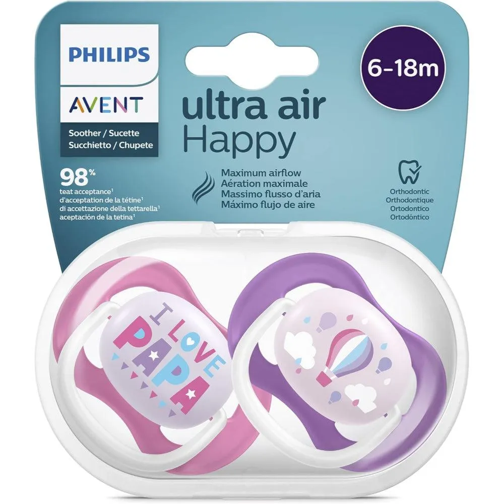 AVENT SUCETTES ULTRA AIR HAPPY 6-18M FILLE PAPA-BALLON 2U