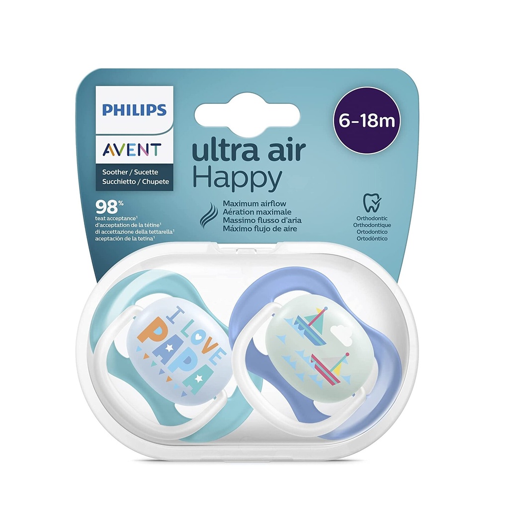AVENT SUCETTES ULTRA AIR HAPPY 6-18M GARCON PAPA-BATEAU 2U