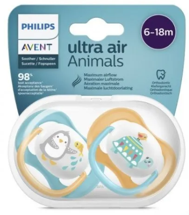 [8710103949381] AVENT SUCETTES ULTRA AIR HAPPY 6-18M GARCON PENGUIN-TORTUE 2U
