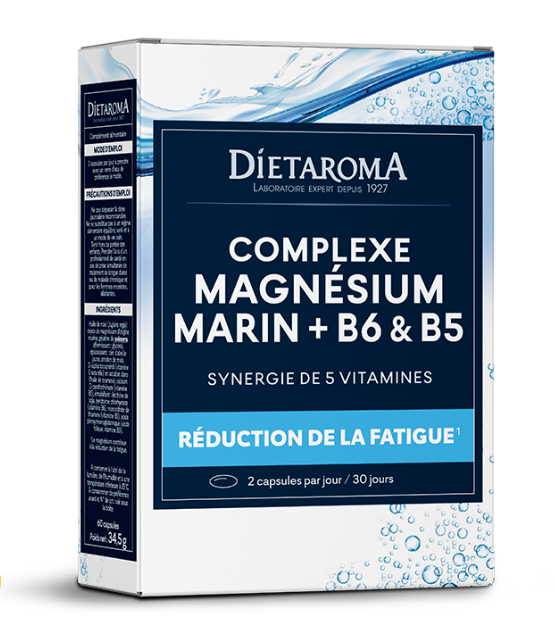 DIETAROMA COMPLEXE MAGNESIUM MARIN + VITAMINES B6 ET B5 - REDUCTION DE LA FATIGUE - 60 CAPSULES