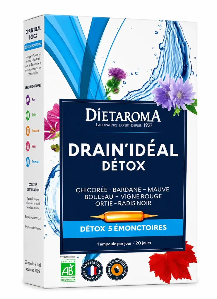 [3460340034825] DIETAROMA DRAIN'IDEAL DETOX 5 EMONCTOIRES BIO - 20 AMPOULES