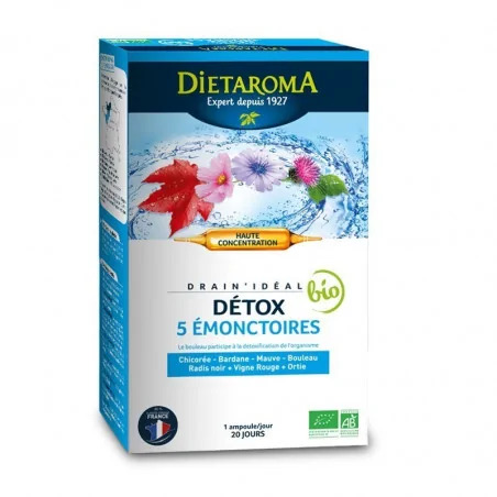 [3460340034825] DIETAROMA DRAIN'IDEAL DETOX 5 EMONCTOIRES BIO - 20 AMPOULES