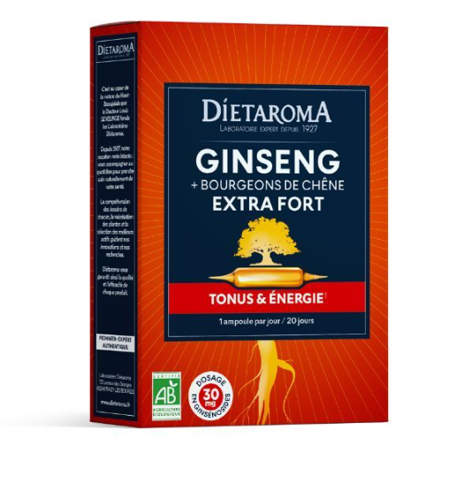 DIETAROMA GINSENG + BOURGEONS DE CHENE BIO - TONUS ET ENERGIE - 20 AMPOULES