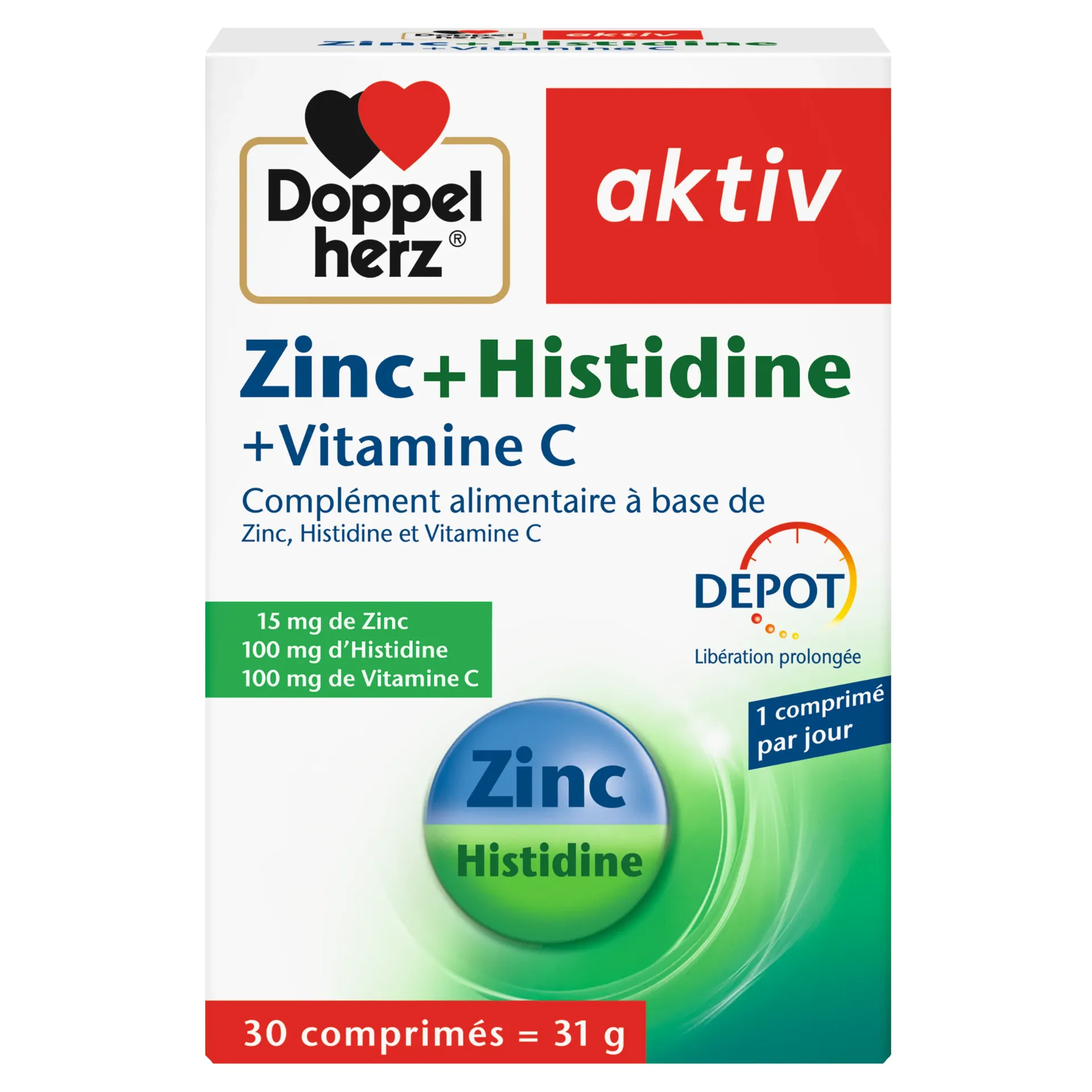DOPPELHERZ AKTIV ZINC + HISTIDINE + VIT C - 30 COMPRIMES