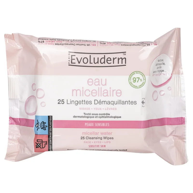 EVOLUDERM EAU MICELLAIRE LINGETTES DEMAQUILLANTES 25U