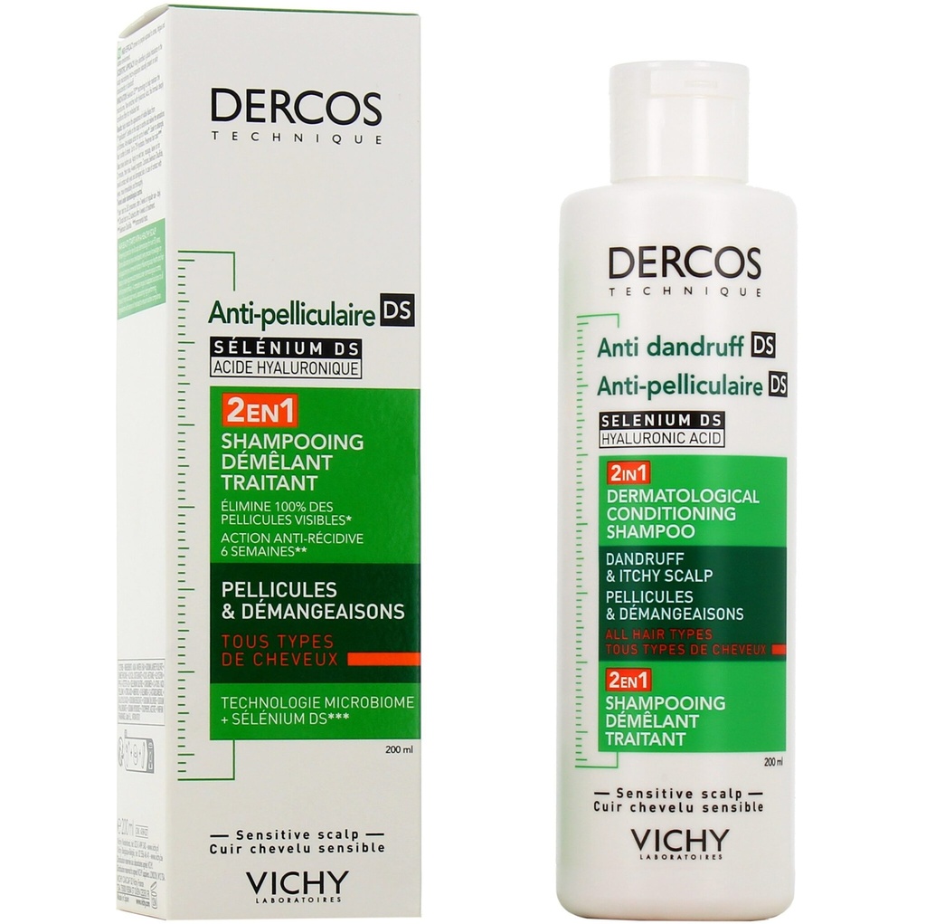 VICHY DERCOS 2EN1 SHAMPOOING ANTI PELLICULAIRE + DEMELANT 200ML