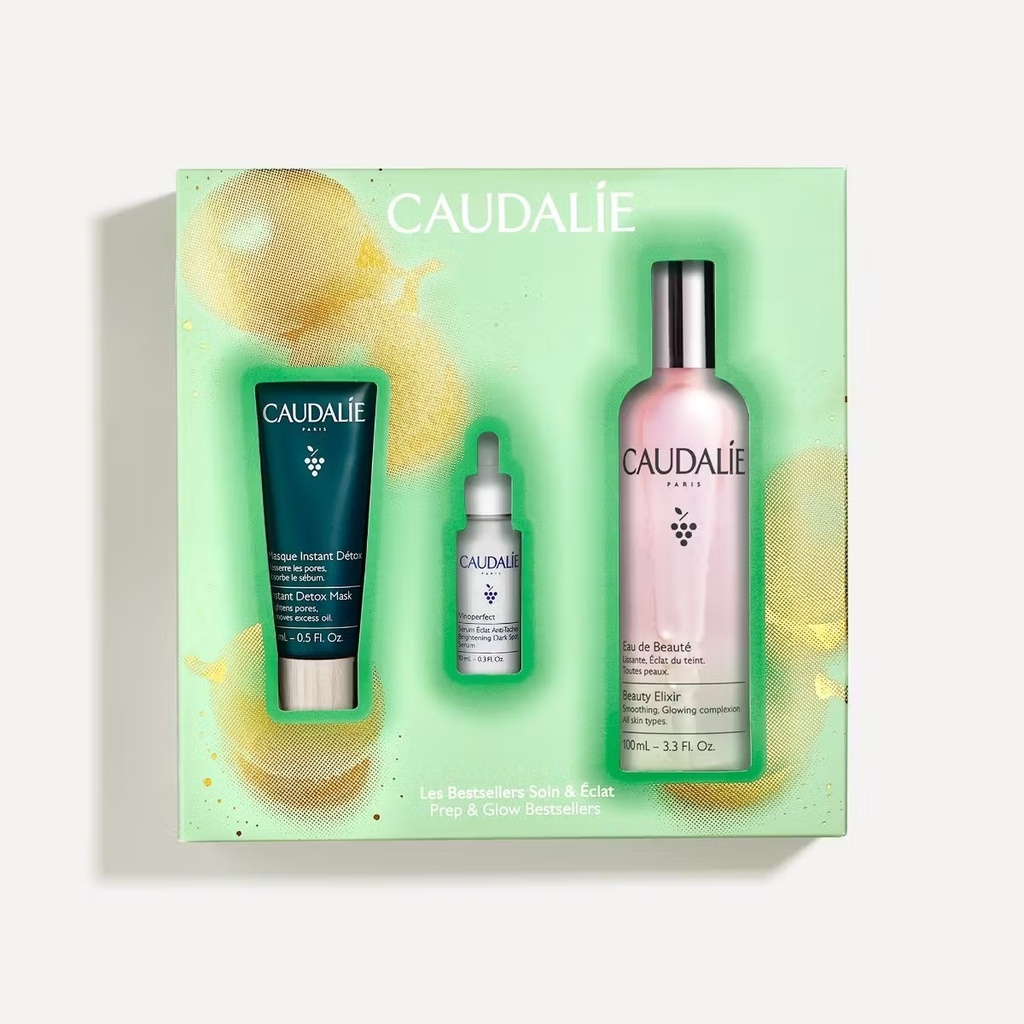 [3522930028741] CAUDALIE COFFRET BESTSELLERS SOIN & ECLAT - EAU DE BEAUTE, MASQUE INSTANT DETOX &  SERUM ECLAT
