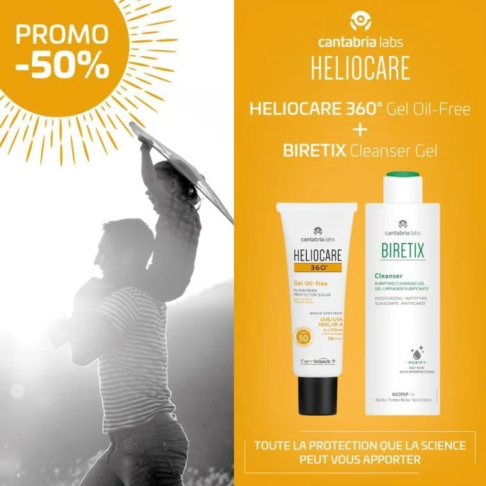 CANTABRIA LABS PACK HELIOCARE 360° GEL OIL-FREE SPF50 50ML + BIRETIX CLEANSER 200ML