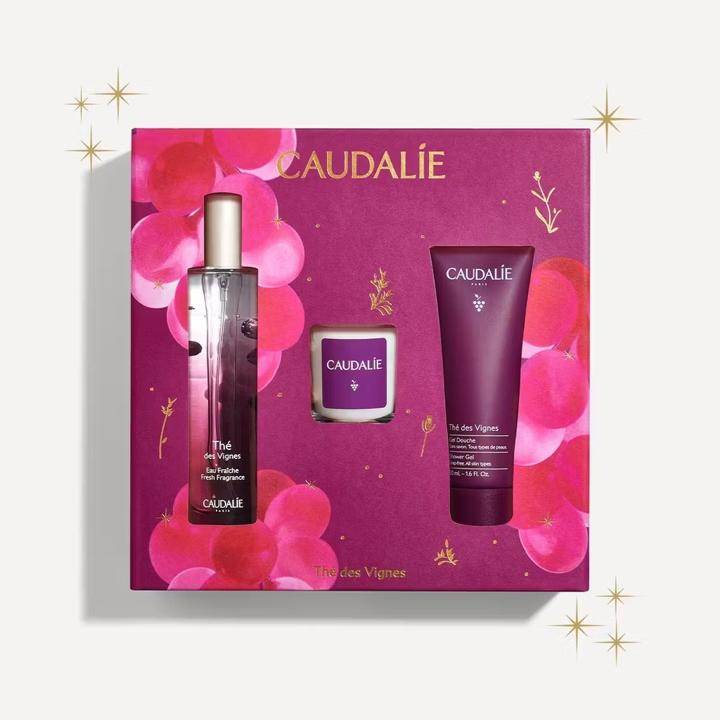 CAUDALIE COFFRET THE DES VIGNES - EAU FRAÎCHE, GEL DOUCHE ET BOUGIE