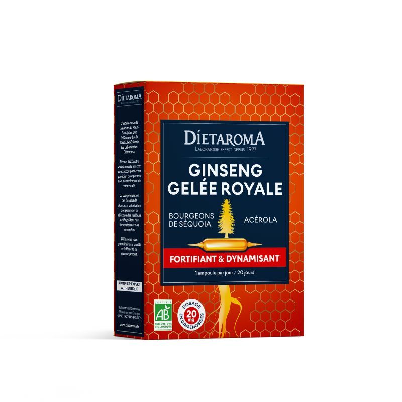 DIETAROMA GINSENG GELEE ROYALE BIO - FORTIFIANT ET DYNAMISANT - 20 AMPOULES